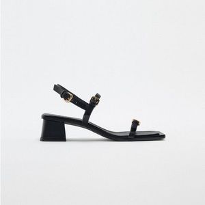 Zara Low Heel Buckled Leather Sandals